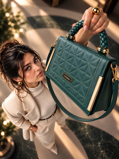 LOOKHAA Women Premium Green Textured Structured Handbag