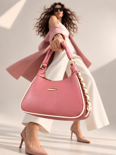 LOOKHAA Premium Pink Structured Handbag with Gathered Top Handle
