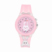 Lookhaa 3D Cartoon Rabbit Watch with 7 Disco Lights Analog Watch for Girls - Pink lookhaa