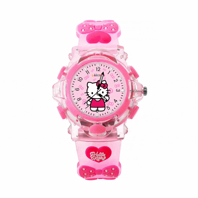 Lookhaa Kids Cute Cartoon Analog Disco Light Watches For Girls - Pink lookhaa