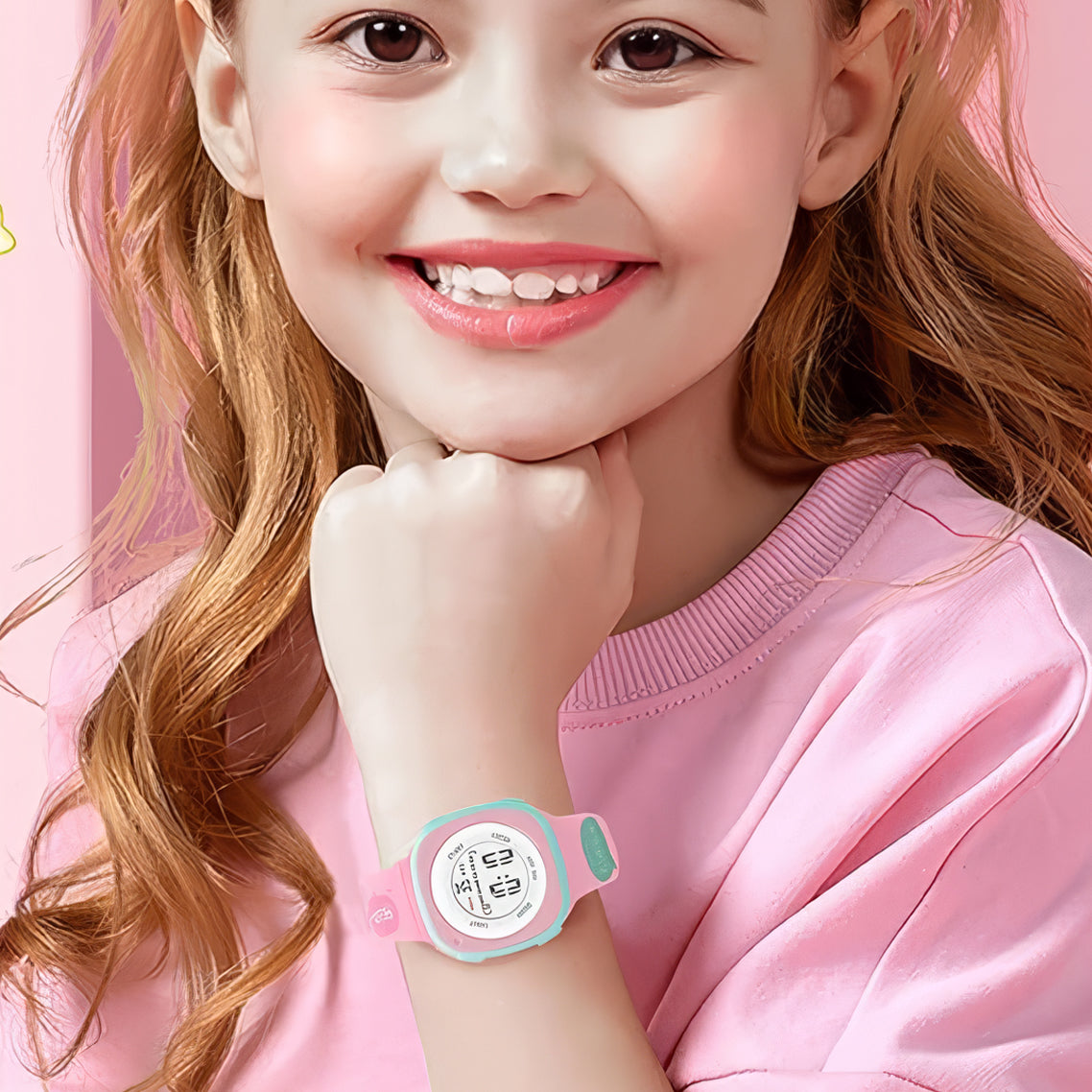 Lookhaa Digital Dial Square Dial Alarm Glowing Light Watch for Boys & Girls (Age:4-12 Years) - pink