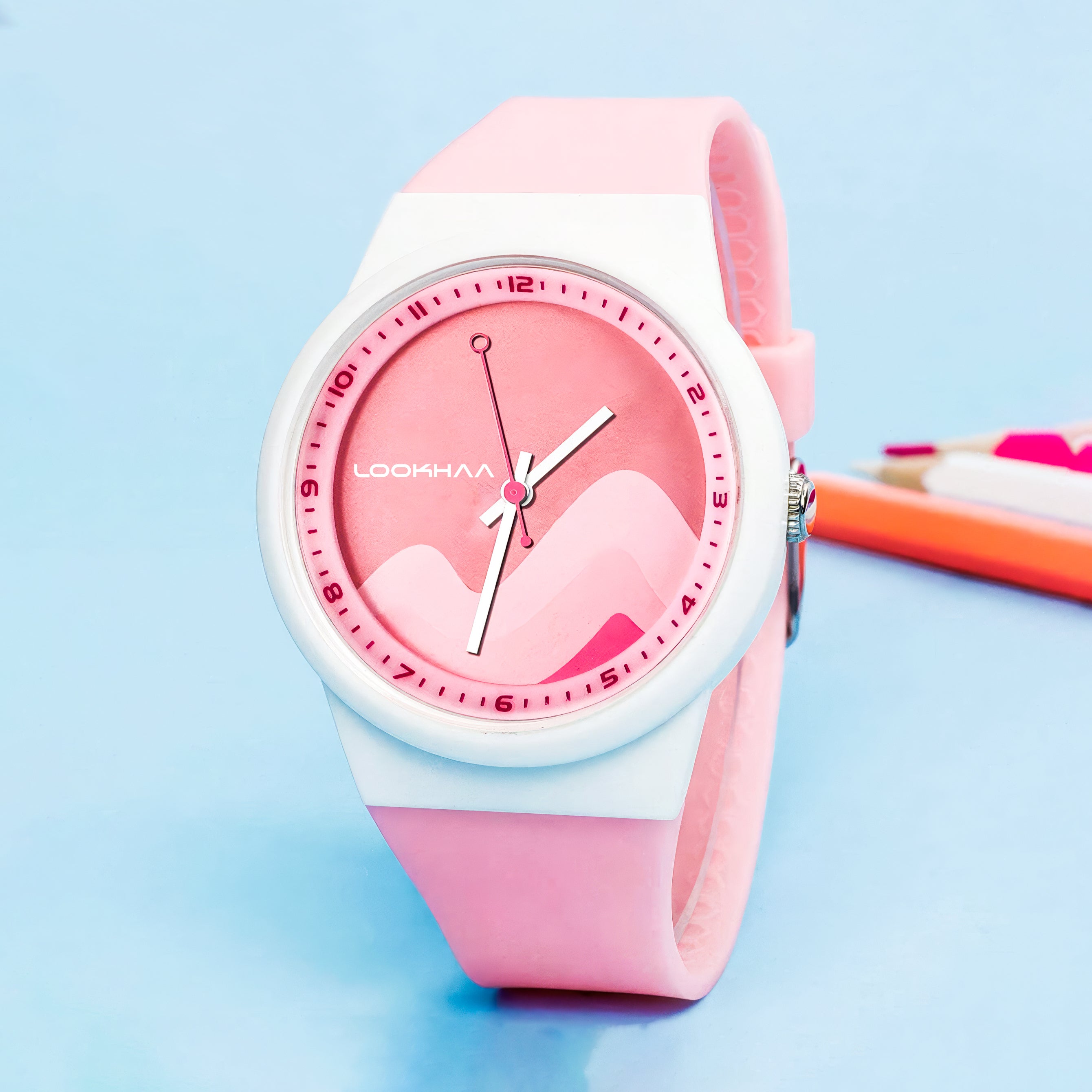 Lookhaa Analog DialLayers Design Waterproof Wristwatch for Girls - Pink