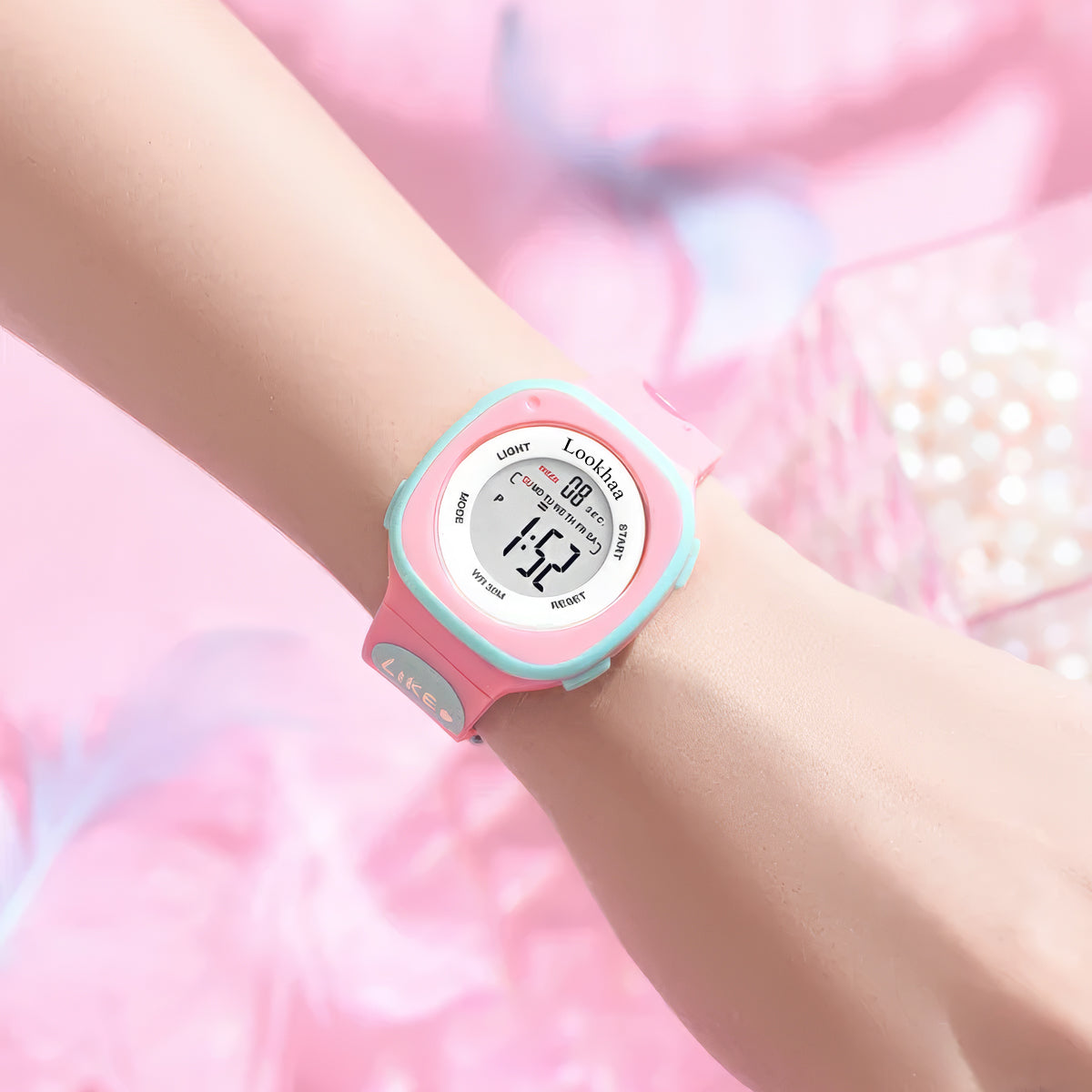 Lookhaa Digital Round Dial Alarm & Glowing Light Watch for Boys & Girls - Pink