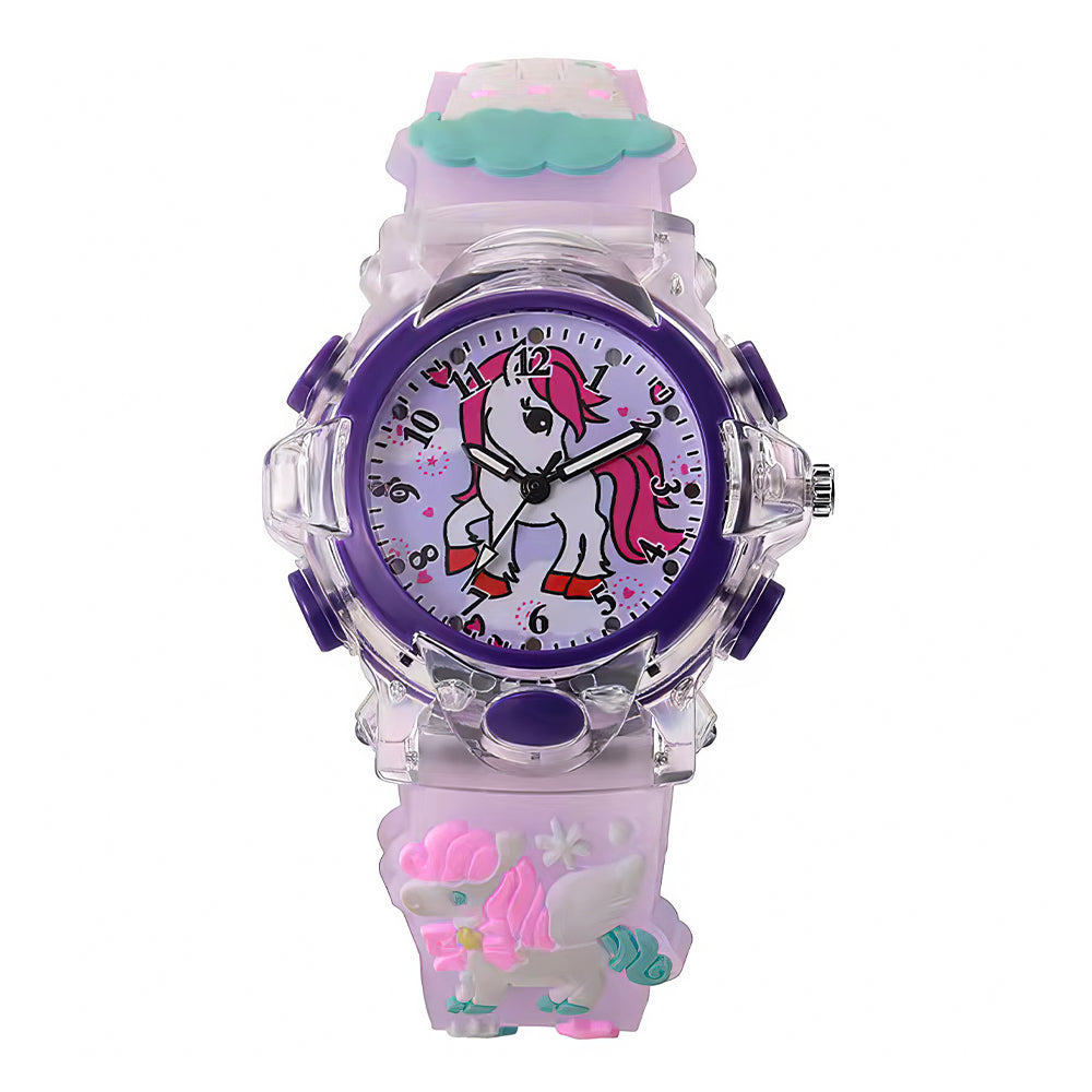 Lookhaa Kids Cute Cartoon Analog Disco Light Watches For Girls - Pink lookhaa