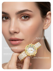 LOOKHAA Women Gold-Toned Dial Analog Watch With White Braided Strap lookhaa