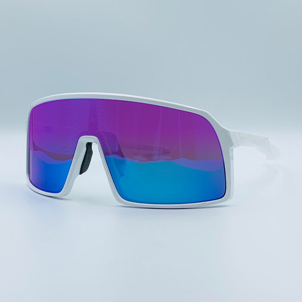 Lookhaa Sports Shield Mirrored Outdoor Driving & Cycling Sunglasses for Kids - White / Blue