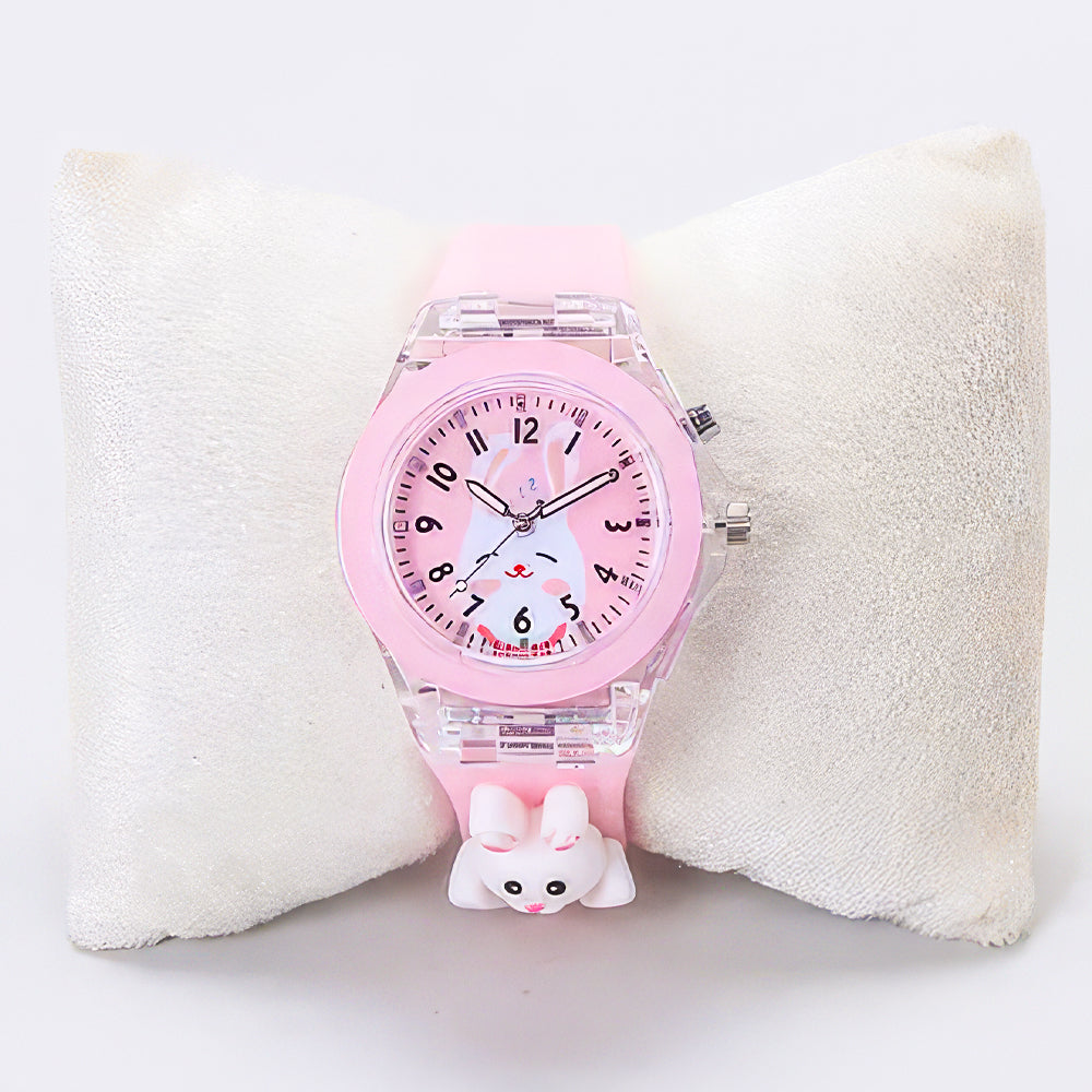 Lookhaa Cartoon Rabbit Watct Lighting Analogue Watch for Girls - Pink