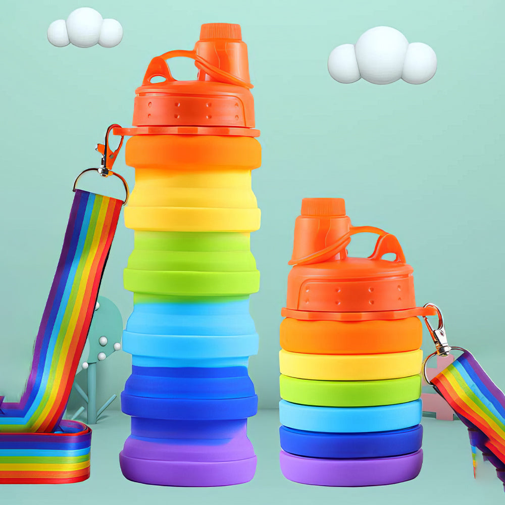 Lookhaa Rainbow Silicone Collapsible Water Bottle Reusable Portable Foldable Water Bottles BPA Free Safe and Heathy Leak Proof for Sports Hiking Trip and Camping…