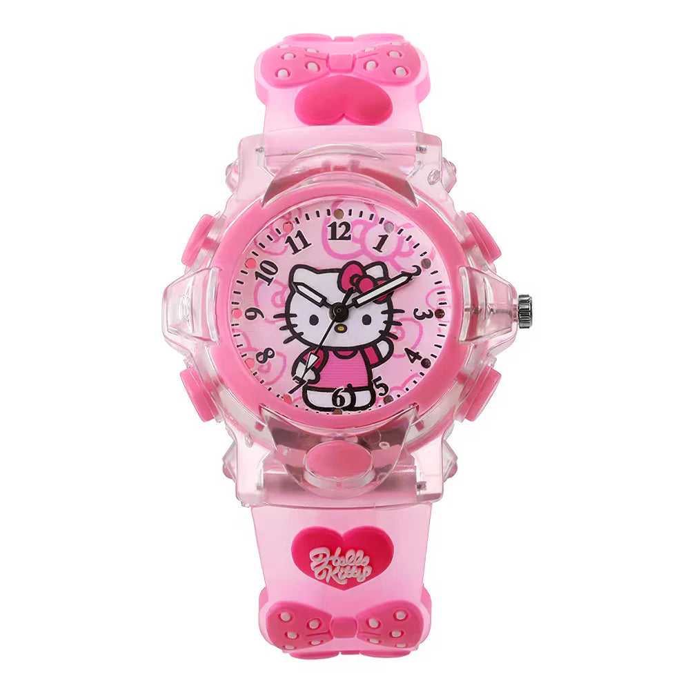 Kitty & Rabbit Cartoon Analog Light Watch Combo - Pink & Blue (Combo)