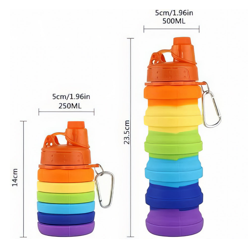 Lookhaa Rainbow Silicone Collapsible Water Bottle Reusable Portable Foldable Water Bottles BPA Free Safe and Heathy Leak Proof for Sports Hiking Trip and Camping…