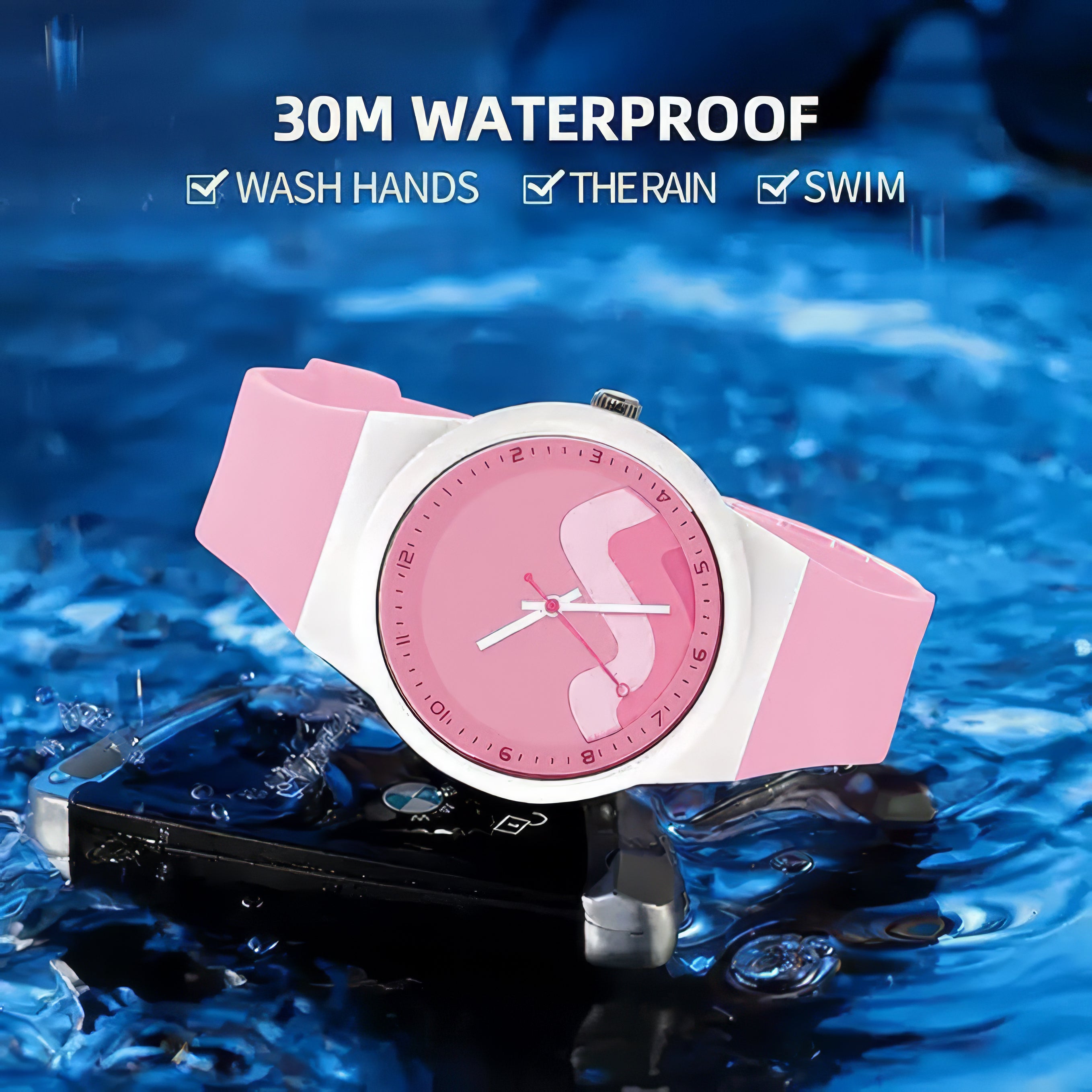 Lookhaa Analog DialLayers Design Waterproof Wristwatch for Girls - Pink