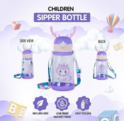 Lookhaa BPA Free Cartoon Designed Spill Proof Eco-Friendly Plastic Sipper Water Bottle for Kids & Toddlers, 600ml (Purple)