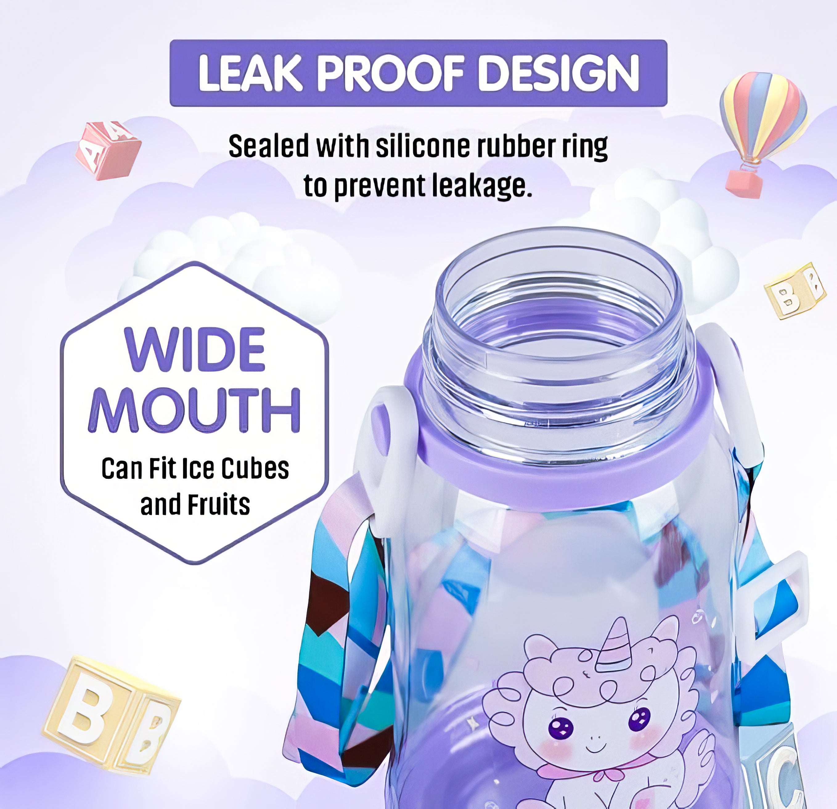 Lookhaa BPA Free Cartoon Designed Spill Proof Eco-Friendly Plastic Sipper Water Bottle for Kids & Toddlers, 600ml (Purple)