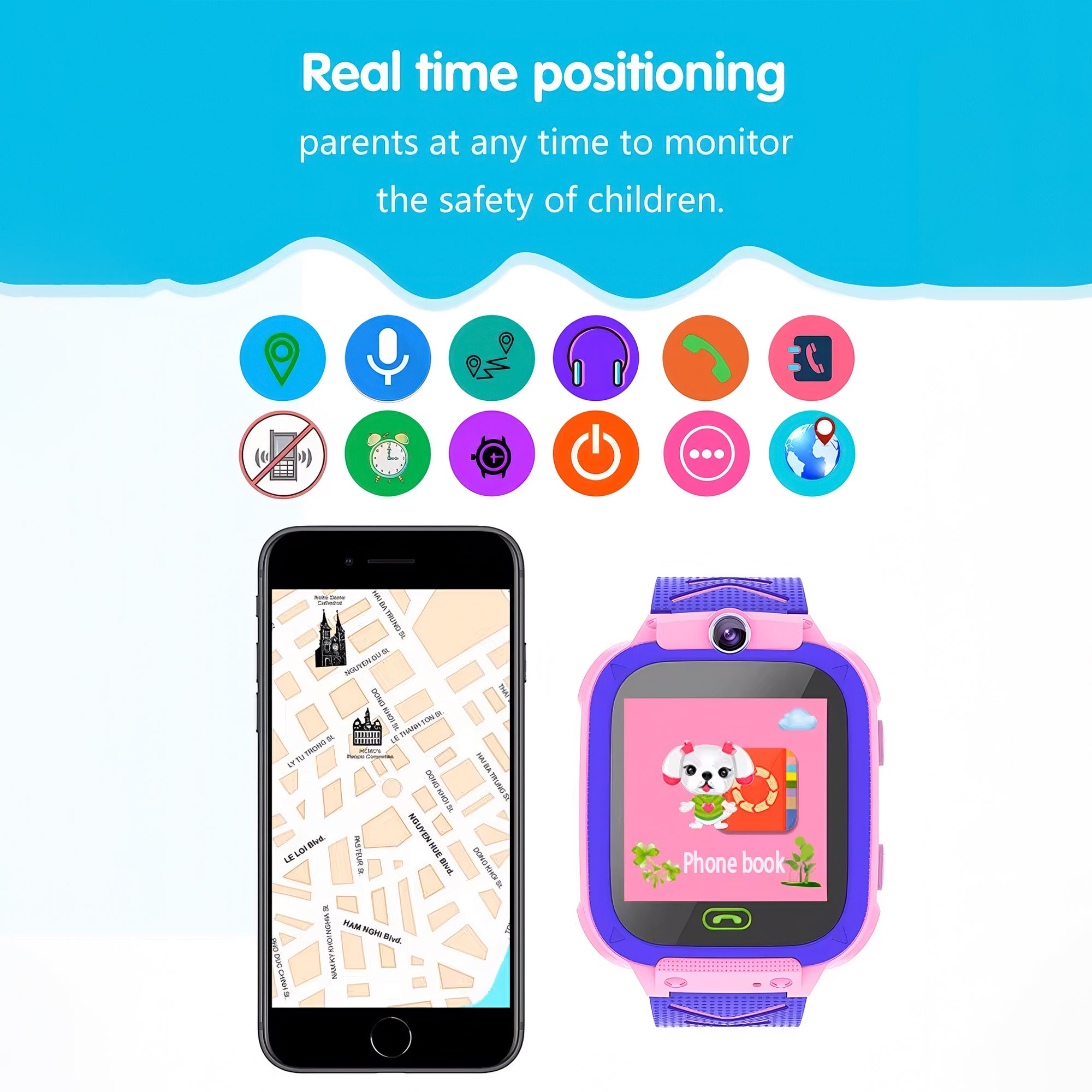 Lookhaa Kids Smart Call Watch Daily Life Waterproof Smart Watch With SIM Card Flashlight camera SOS Smart For Boys (Pink)