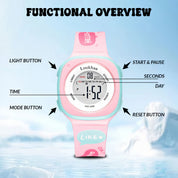 Lookhaa Digital Round Dial Alarm & Glowing Light Watch for Boys & Girls - Pink