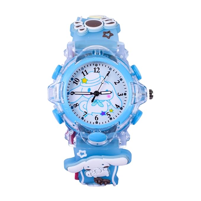 Kitty & Rabbit Cartoon Analog Light Watch Combo - Pink & Blue (Combo)