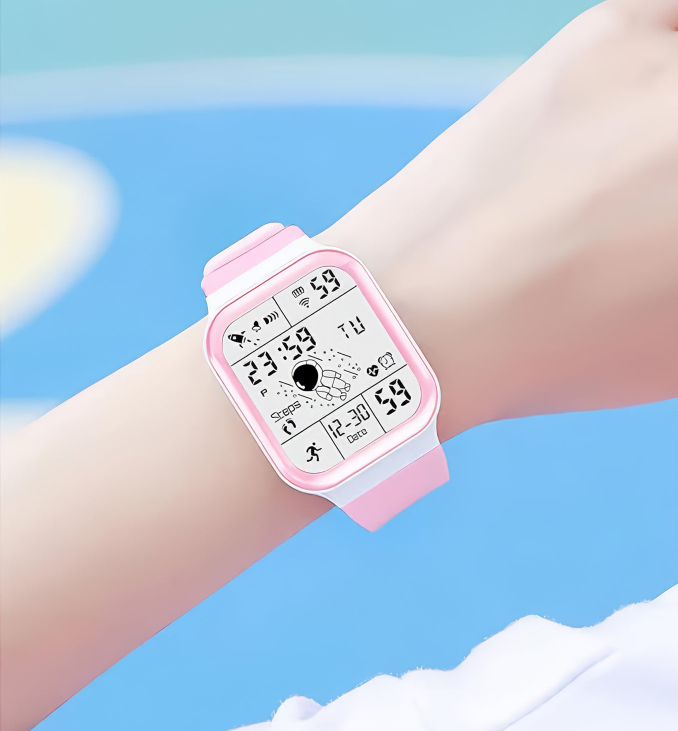 Lookhaa Square Digital Sports Watches Luminous Waterproof Alarm Clock Electronic Chrono Clock WristWatch For Kids (Pink)