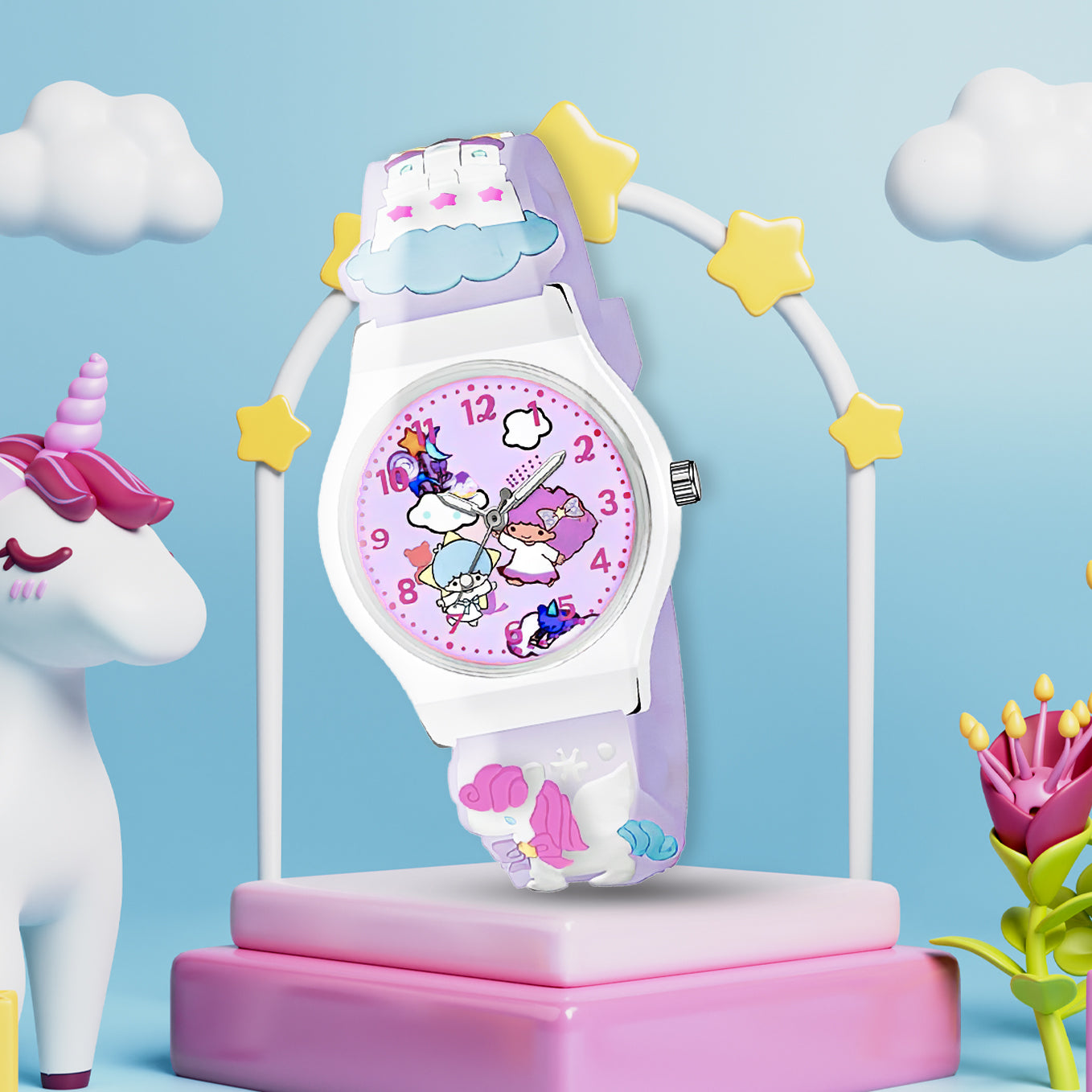 Lookhaa Unicorn 3D Cartoon Strap Analog Watch For Kids  - Perple