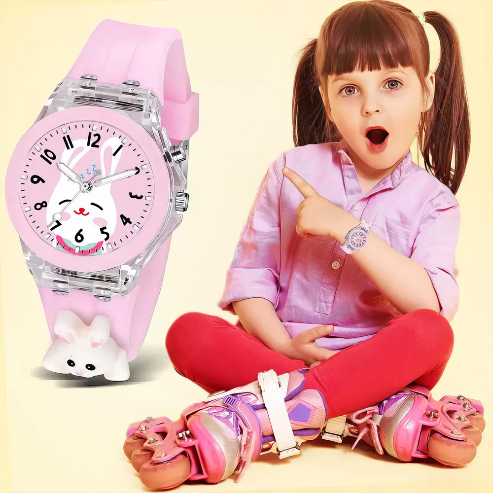 Lookhaa Cartoon Rabbit Watct Lighting Analogue Watch for Girls - Pink