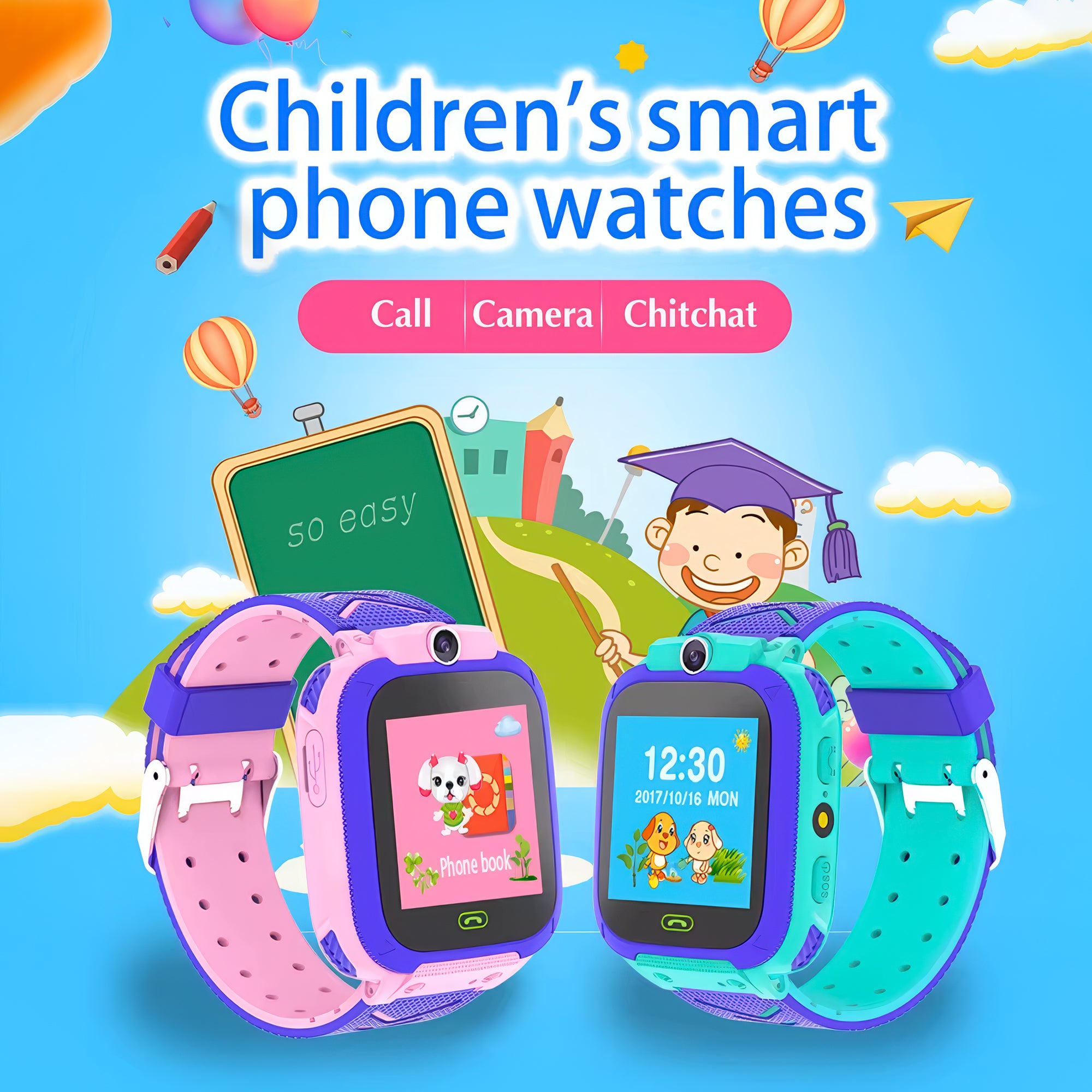 Lookhaa Kids Smart Call Watch Daily Life Waterproof Smart Watch With SIM Card Flashlight camera SOS Smart For Boys (Pink)