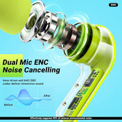 Lookhaa Wireless Earbuds with Transparent Design Charging Case and LED Digital Display | Bluetooth 5.3 | Heavy Bass Stereo Earphones (Green)