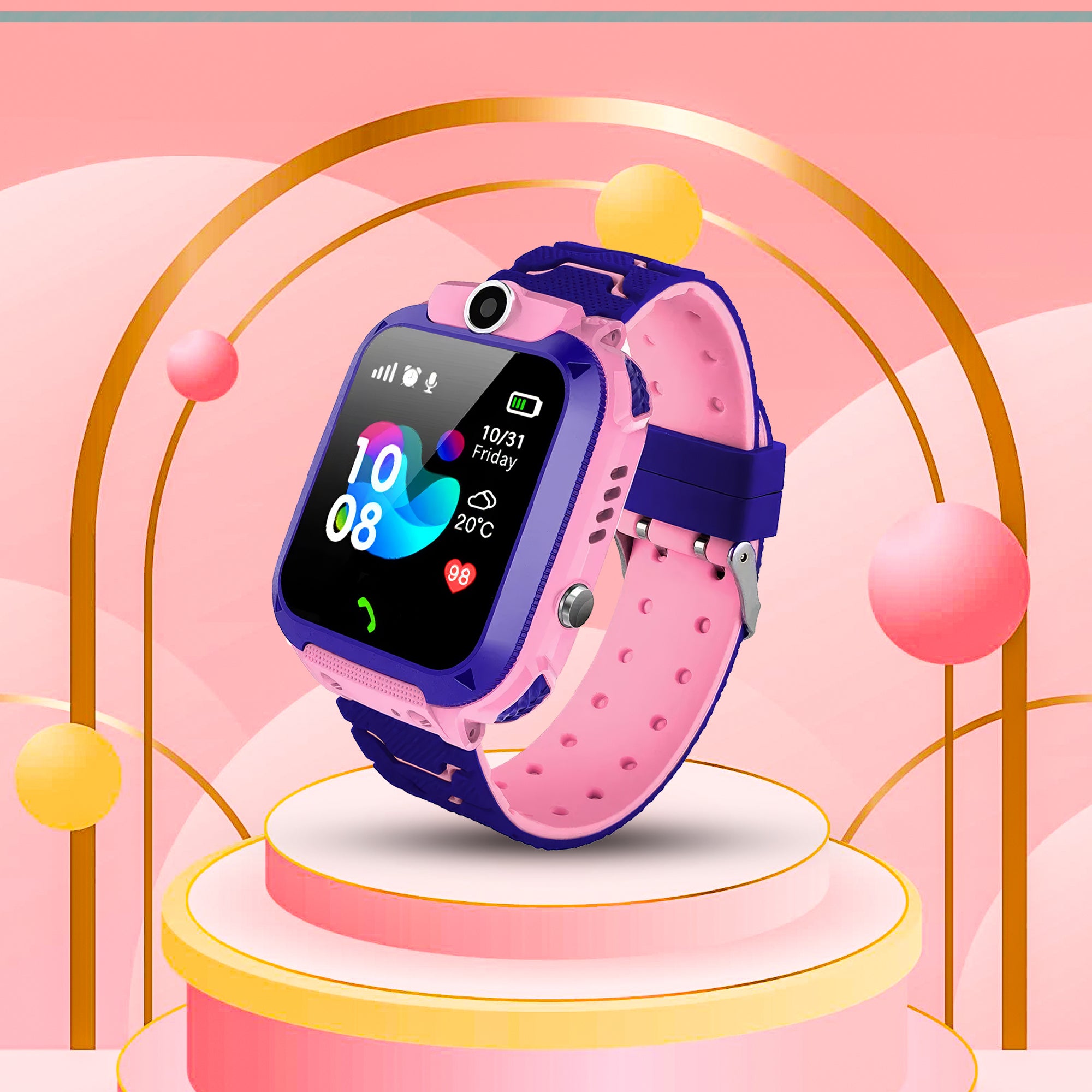 Lookhaa Kids Smart Call Watch Daily Life Waterproof Smart Watch With SIM Card Flashlight camera SOS Smart For Boys (Pink)