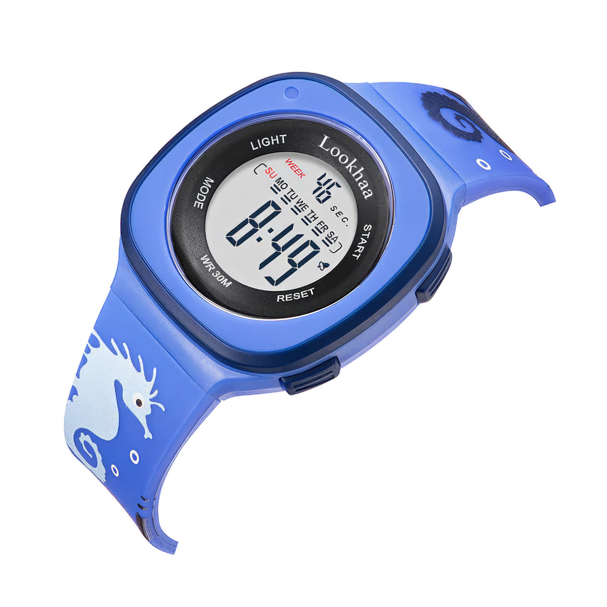 Lookhaa Digital Dial Square Dial Alarm Glowing Light Watch for Boys & Girls (Age:4-12 Years) - Blue