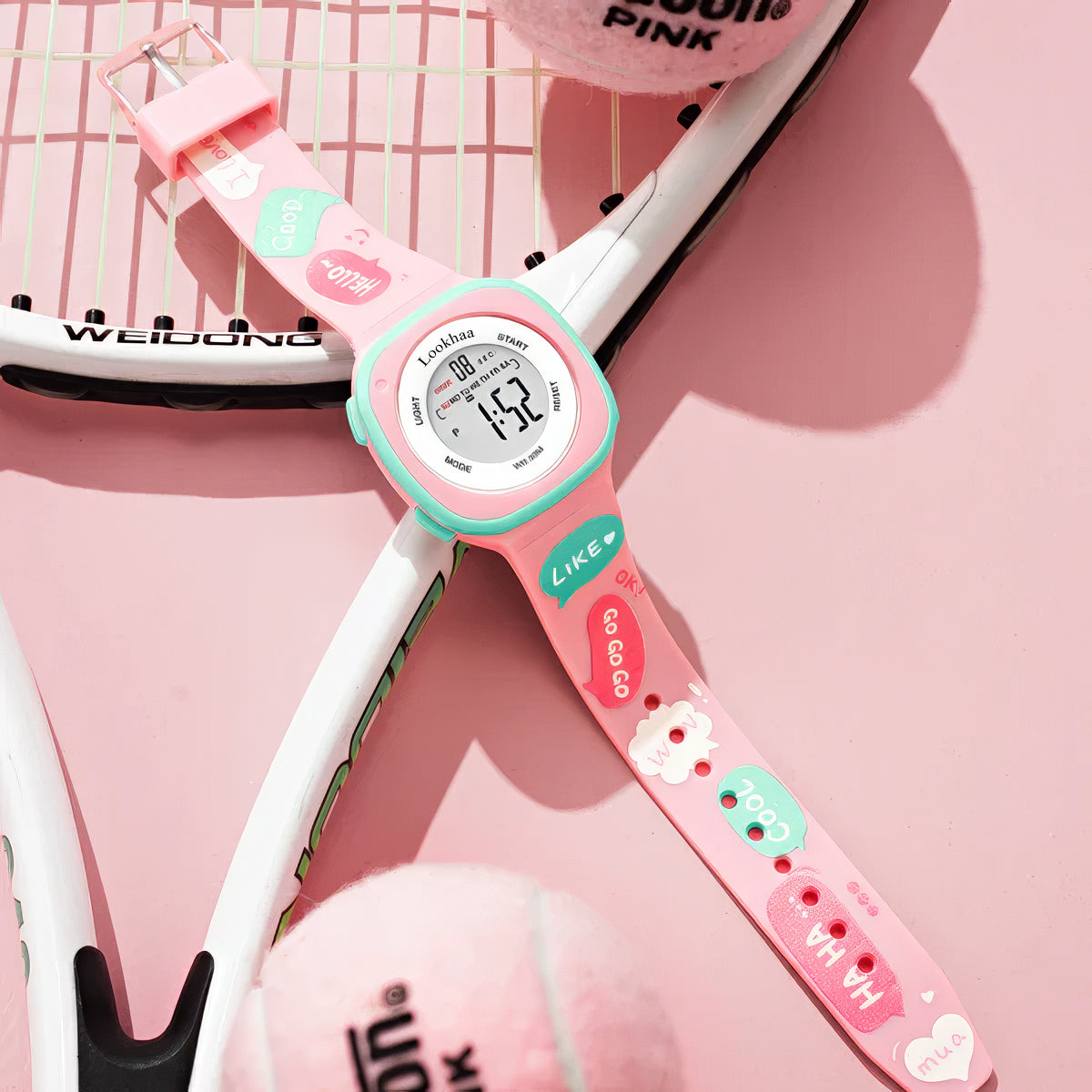Lookhaa Digital Round Dial Alarm & Glowing Light Watch for Boys & Girls - Pink