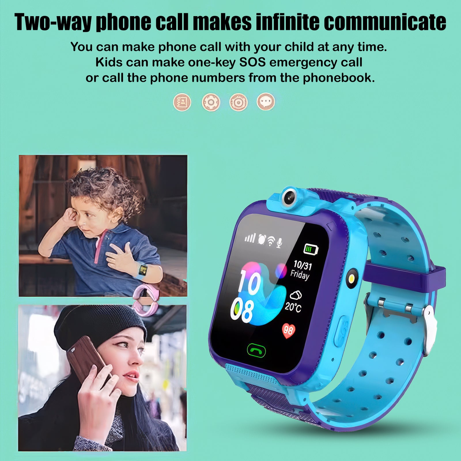 Lookhaa Kids Smart Call Watch Daily Life Waterproof Smart Watch With SIM Card Flashlight camera SOS Smart For Boys (Blue)