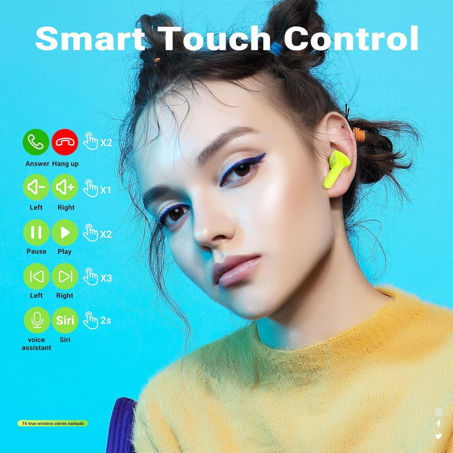 Lookhaa Wireless Earbuds with Transparent Design Charging Case and LED Digital Display | Bluetooth 5.3 | Heavy Bass Stereo Earphones (Green)