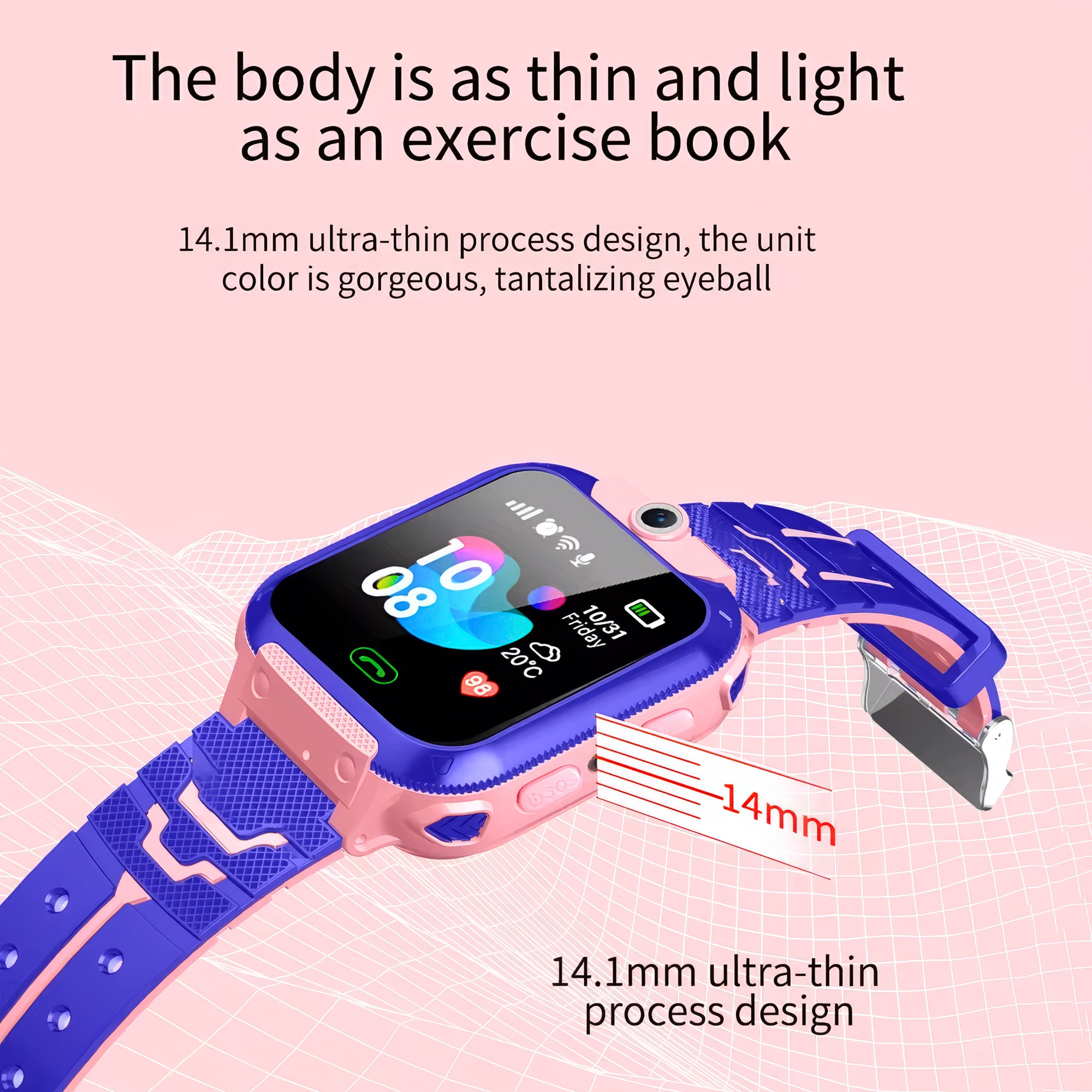 Lookhaa Kids Smart Call Watch Daily Life Waterproof Smart Watch With SIM Card Flashlight camera SOS Smart For Boys (Pink)