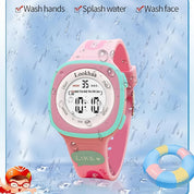 Lookhaa Digital Round Dial Alarm & Glowing Light Watch for Boys & Girls - Pink