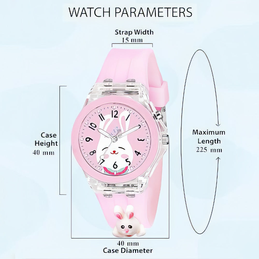 Lookhaa Cartoon Rabbit Watct Lighting Analogue Watch for Girls - Pink