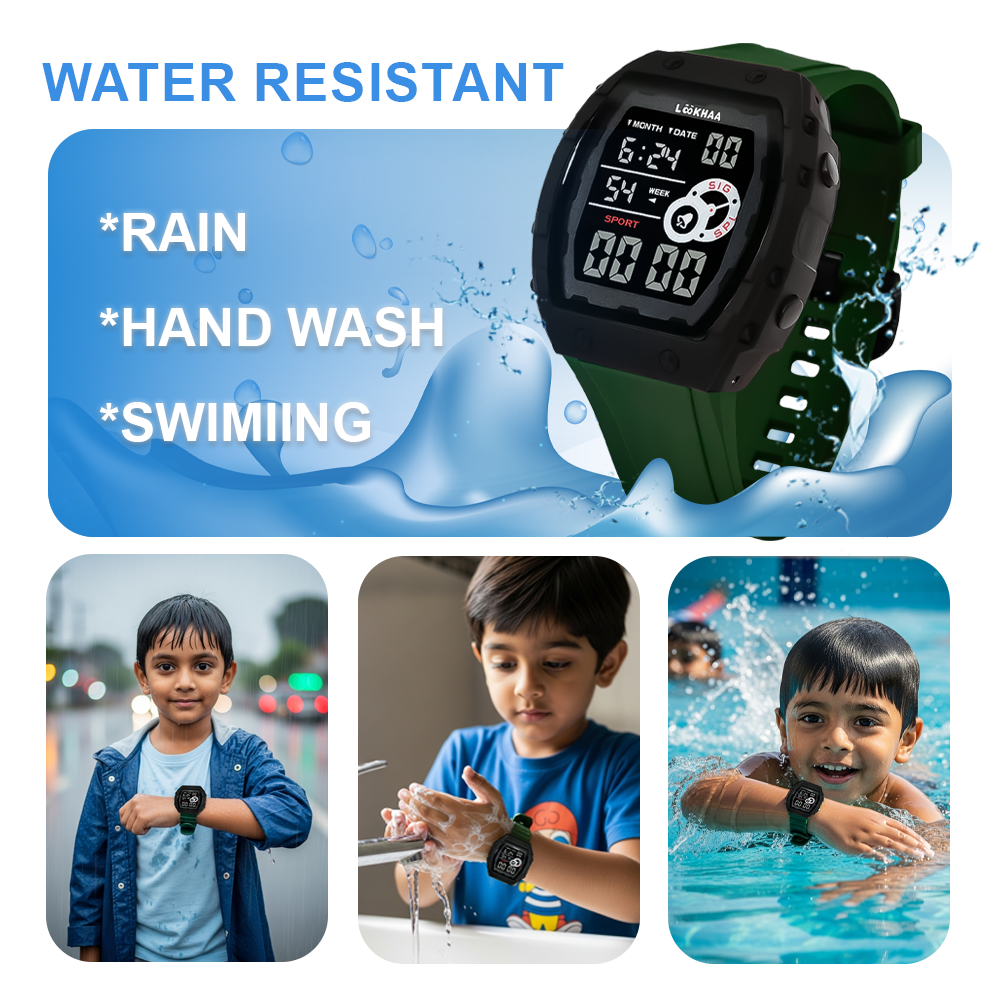 Lookhaa Kids Digital Multi Functional Watch Outdoor Waterproof Date Luminous LED Digital Watch For Boy - Green lookhaa