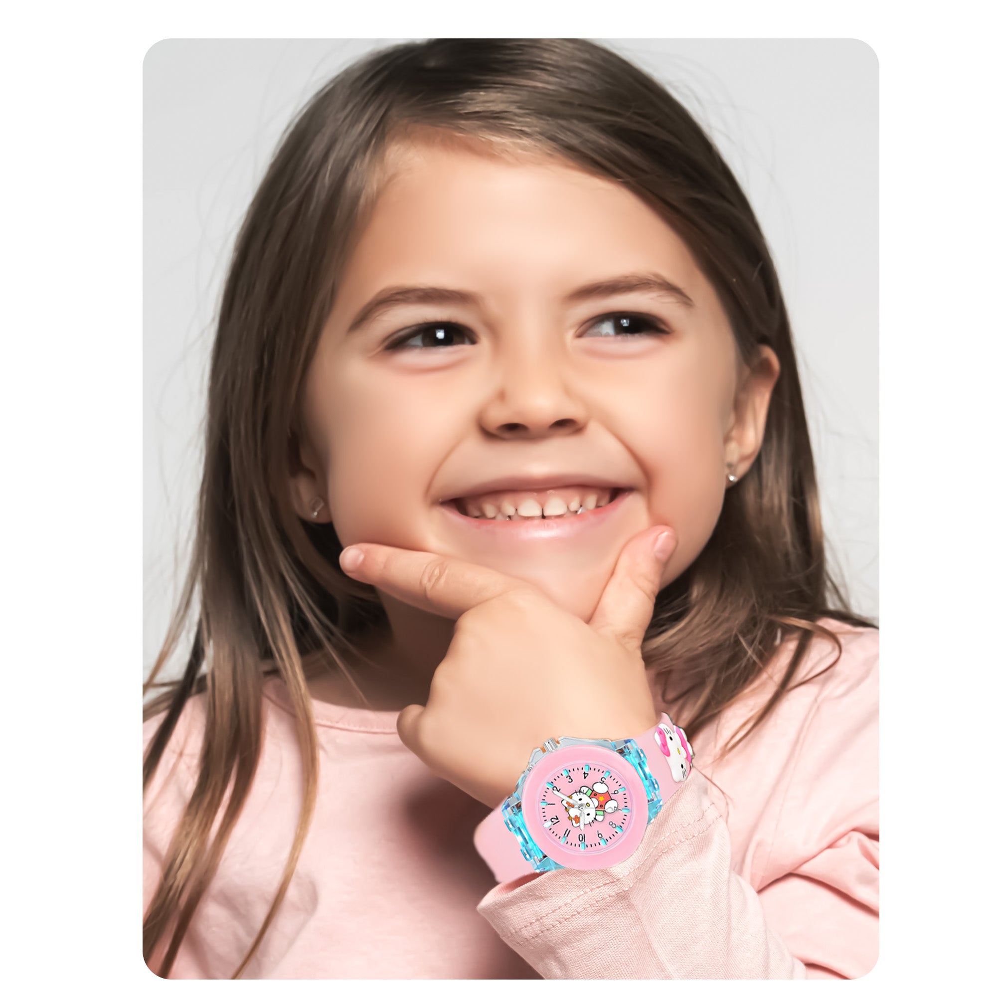 Lookhaa 3D Cute Cartoon Watch with 7 Disco Lights Analog Watch for Girls - Pink