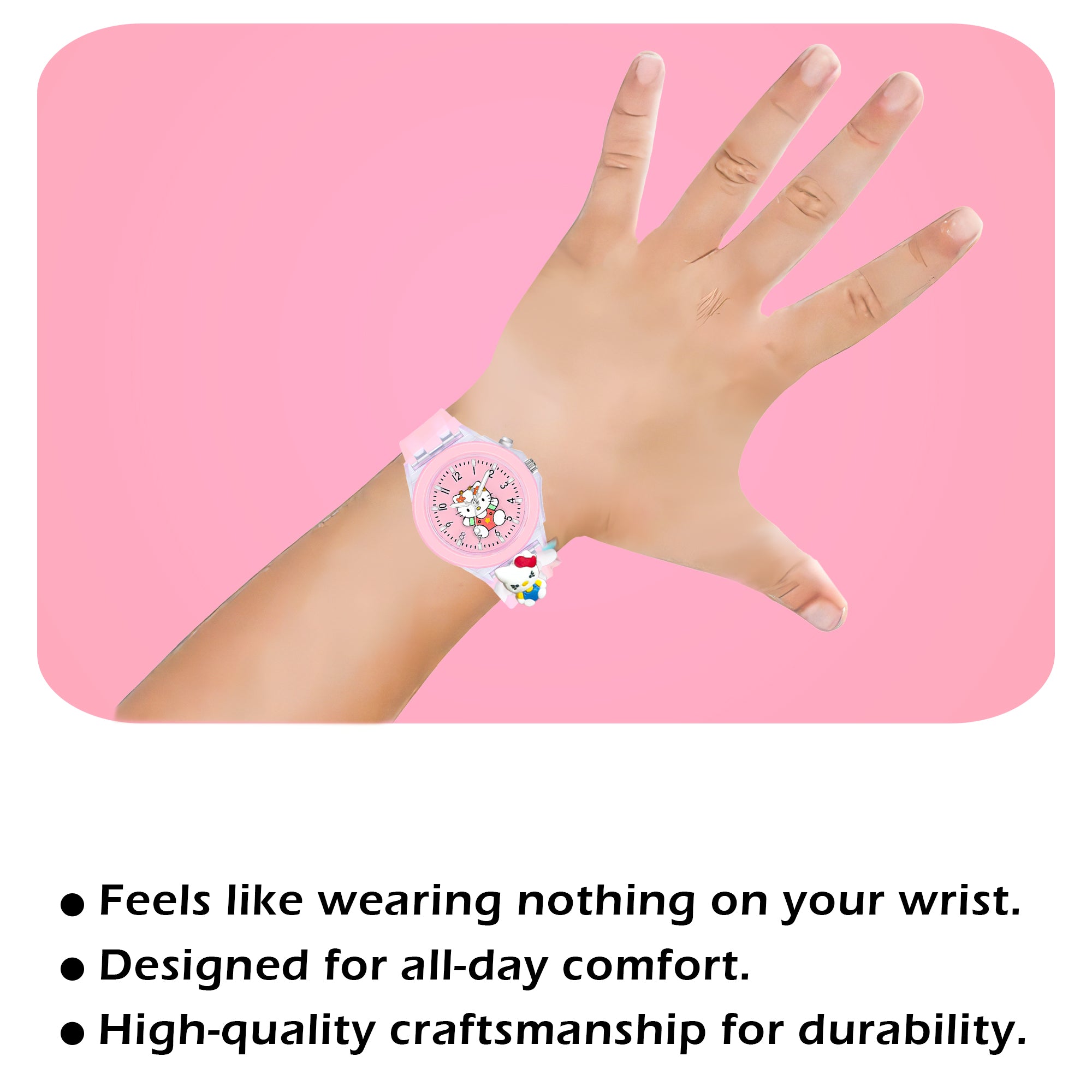 Lookhaa 3D Cute Cartoon Watch with 7 Disco Lights Analog Watch for Girls - Pink