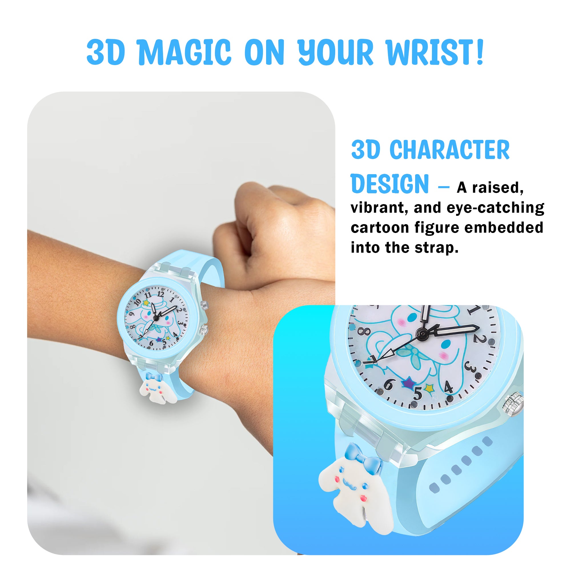 Lookhaa 3D Cute Cartoon Watch with 7 Disco Lights Analog Watch for Boys - Blue