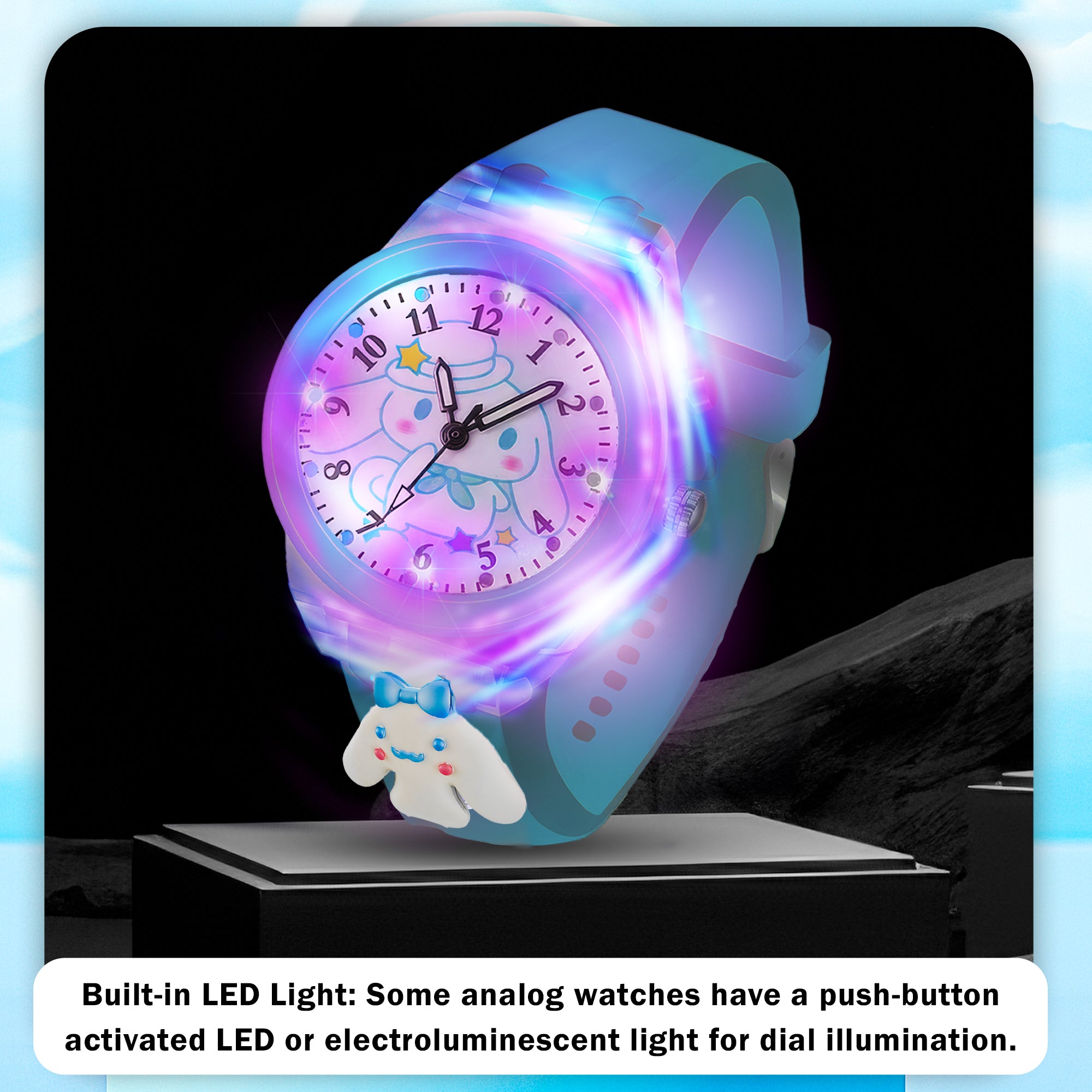 Lookhaa 3D Cute Cartoon Watch with 7 Disco Lights Analog Watch for Boys - Blue
