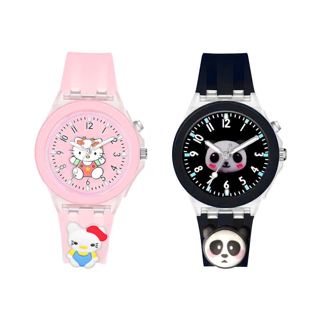 Lookhaa Kids Combo Panda and Kitty Character Analog Disco Lights Watch lookhaa