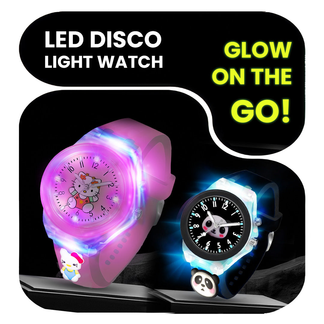 Lookhaa Kids Combo Panda and Kitty Character Analog Disco Lights Watch lookhaa
