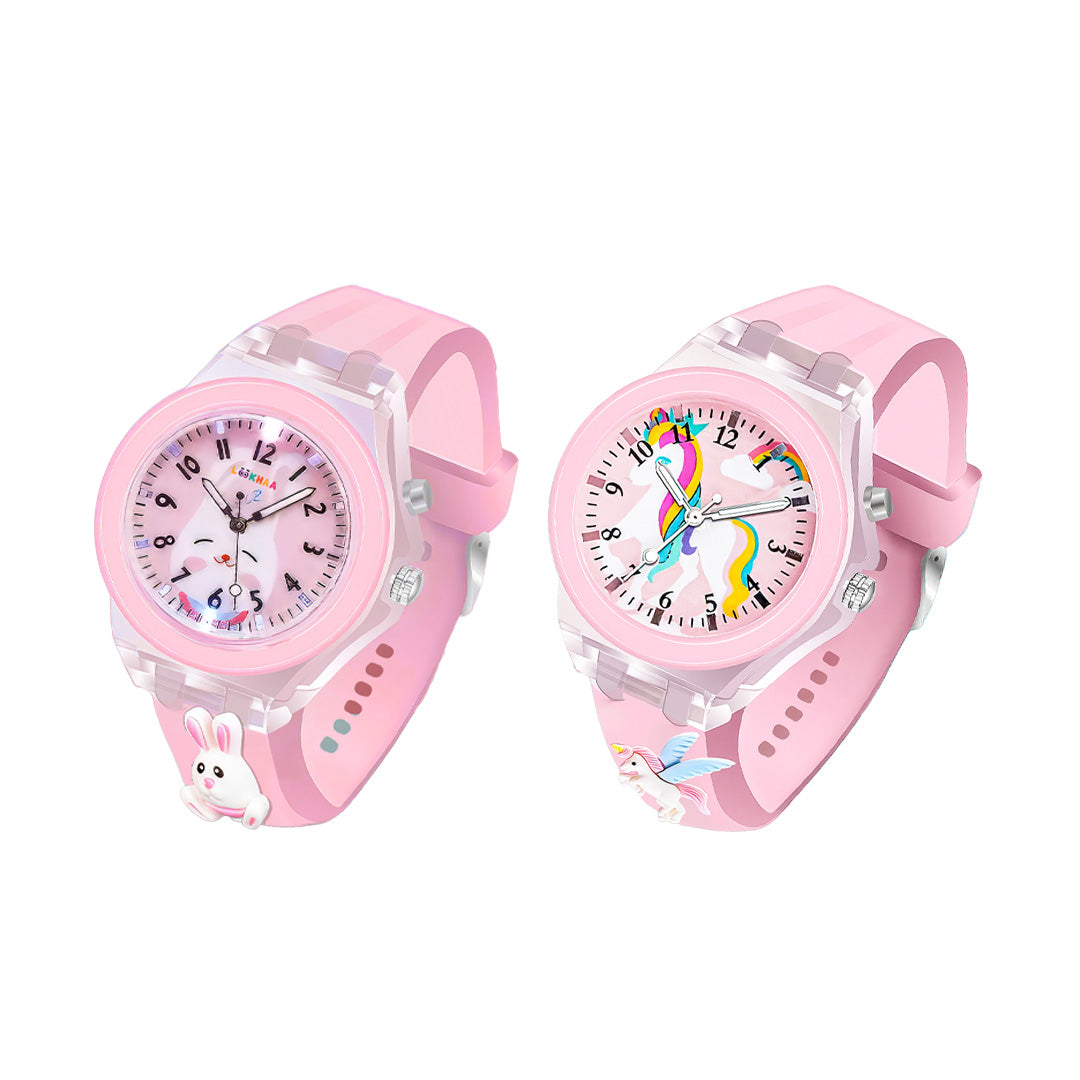 Lookhaa Kids Combo Rabbit Pink and Unicorn Character Analog Disco Lights Watch lookhaa