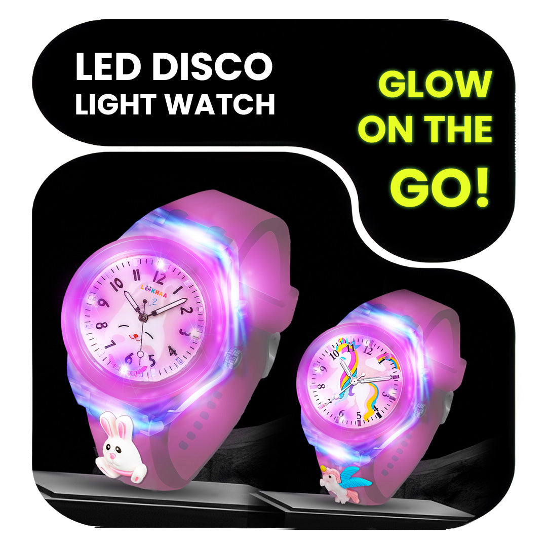 Lookhaa Kids Combo Rabbit Pink and Unicorn Character Analog Disco Lights Watch lookhaa