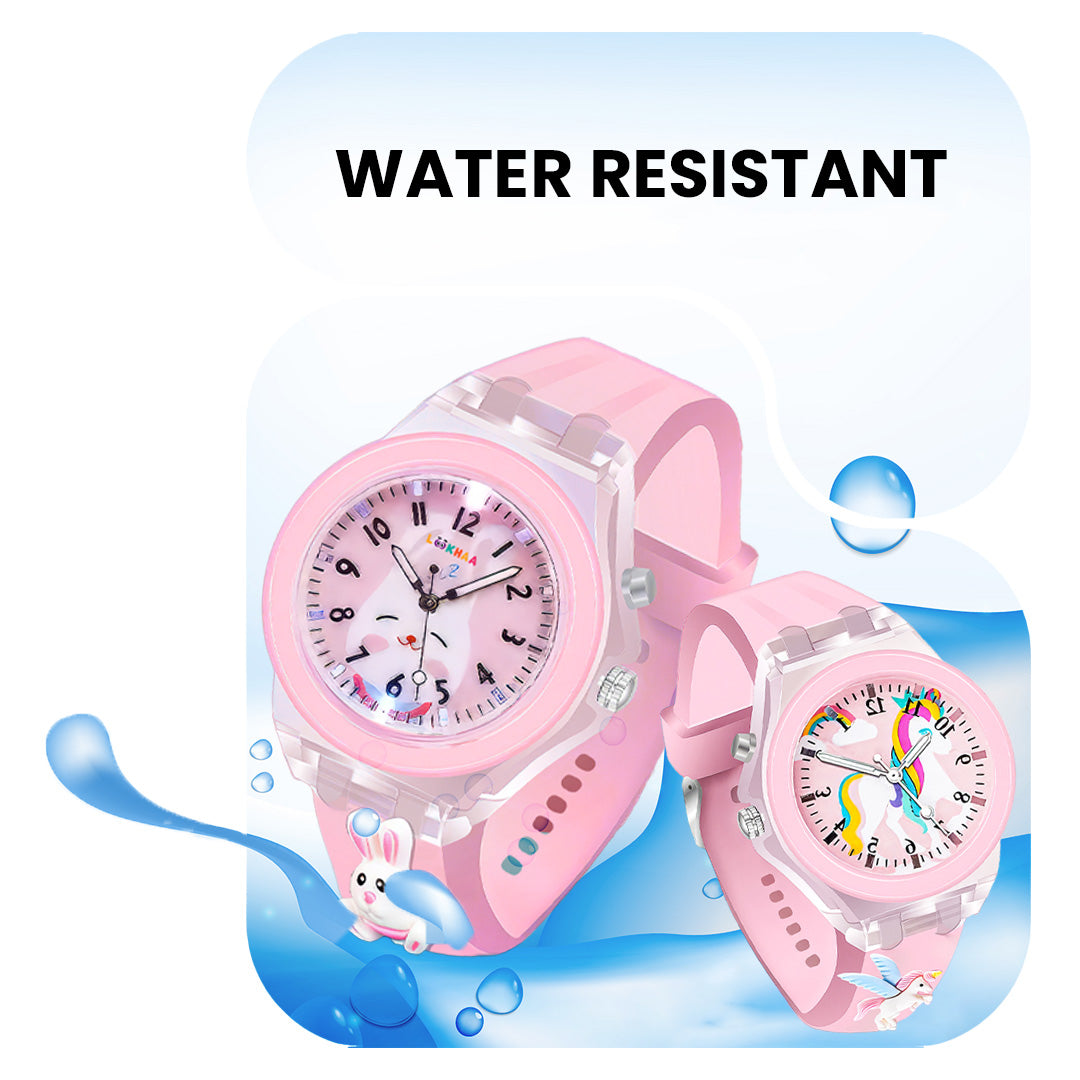 Lookhaa Kids Combo Rabbit Pink and Unicorn Character Analog Disco Lights Watch lookhaa