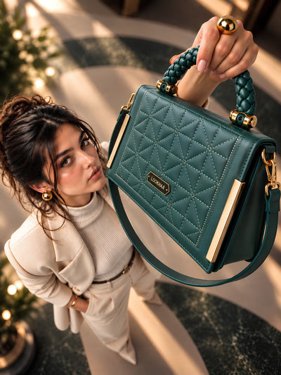 LOOKHAA Women Premium Green Textured Structured Handbag