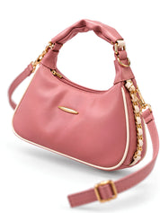 LOOKHAA Premium Pink Structured Handbag with Gathered Top Handle lookhaa