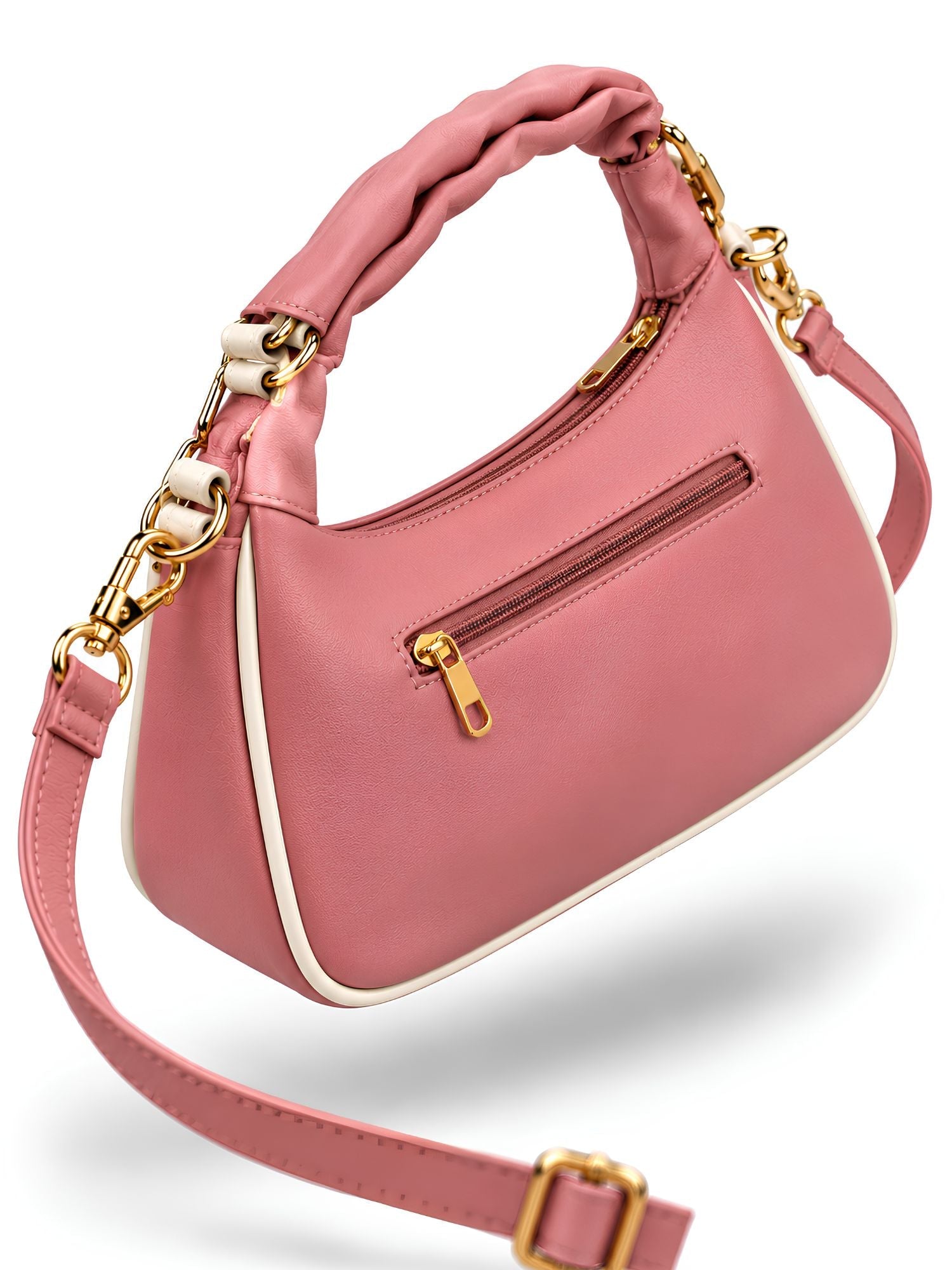 LOOKHAA Premium Pink Structured Handbag with Gathered Top Handle lookhaa