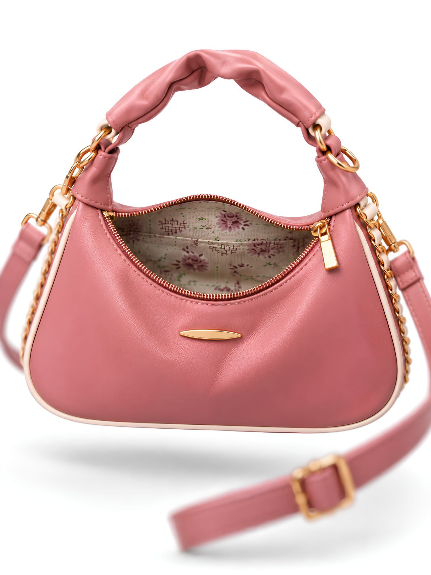 LOOKHAA Premium Pink Structured Handbag with Gathered Top Handle lookhaa