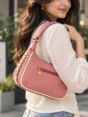 LOOKHAA Premium Pink Structured Handbag with Gathered Top Handle lookhaa