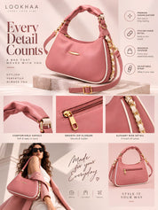 LOOKHAA Premium Pink Structured Handbag with Gathered Top Handle lookhaa