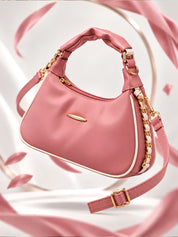LOOKHAA Premium Pink Structured Handbag with Gathered Top Handle lookhaa